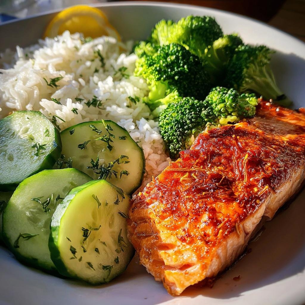Perfect 30-Minute Salmon Broccoli Rice Cucumber Plate Recipe 3 salmon broccoli rice cucumber plate - detail 1