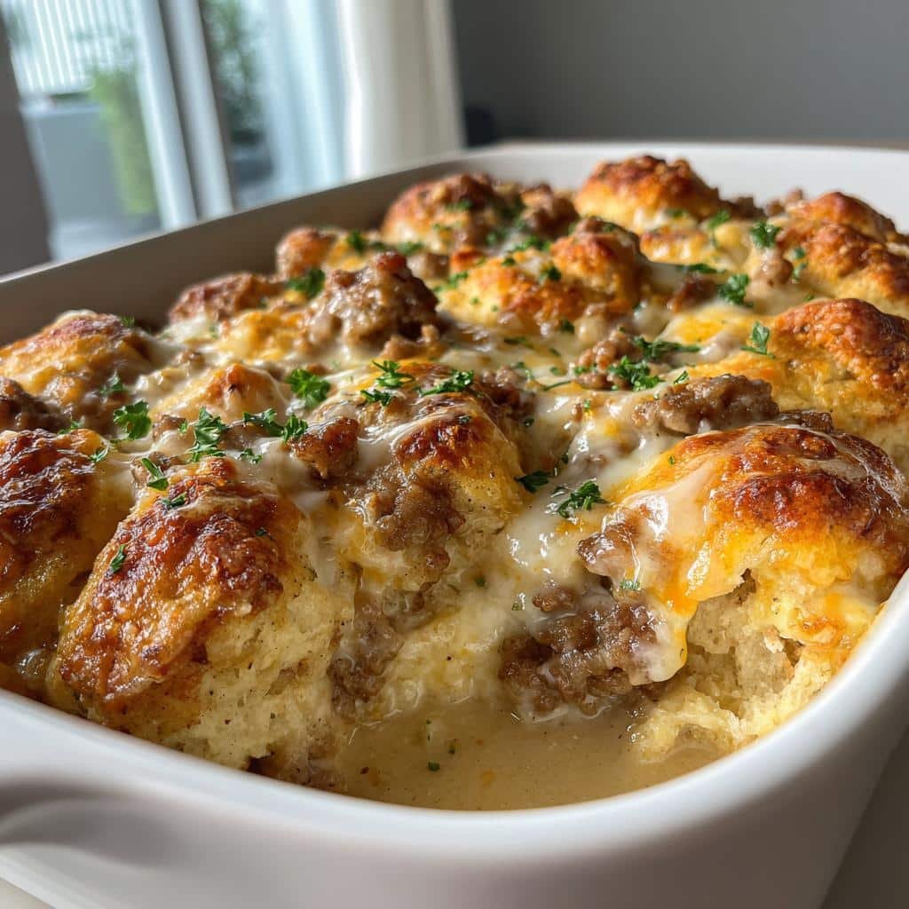 sausage loaded biscuit gravy bake - detail 1
