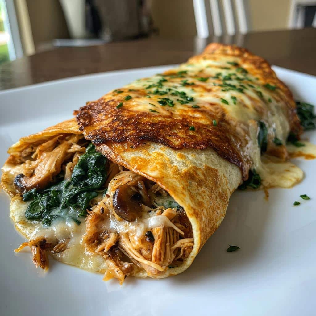 savory spinach mushroom chicken crepes - detail 1