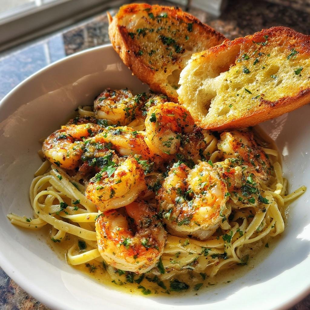 shrimp scampi bowls with garlic bread - detail 1