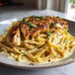 spicy cajun chicken linguine in creamy garlic parmesan sauce