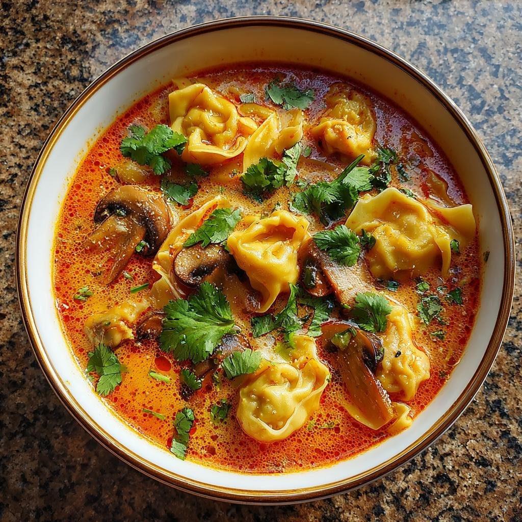 spicy red curry wonton soup - detail 1