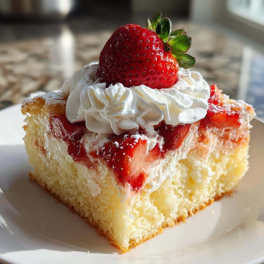 strawberry cheesecake poke cake - detail 1