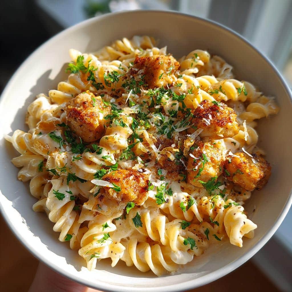 25-Minute Twisted Pasta with Honey Garlic Chicken & Parmesan Cream Bliss 3 twisted pasta with honey garlic chicken and parmesan cream - detail 1