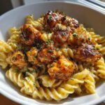 twisted pasta with honey garlic chicken and parmesan cream