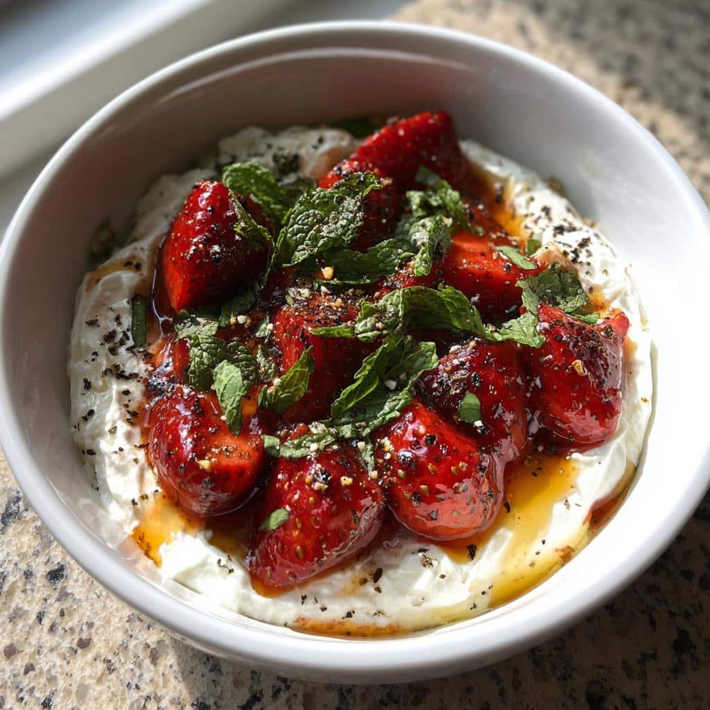 whipped feta with roasted strawberries - detail 1