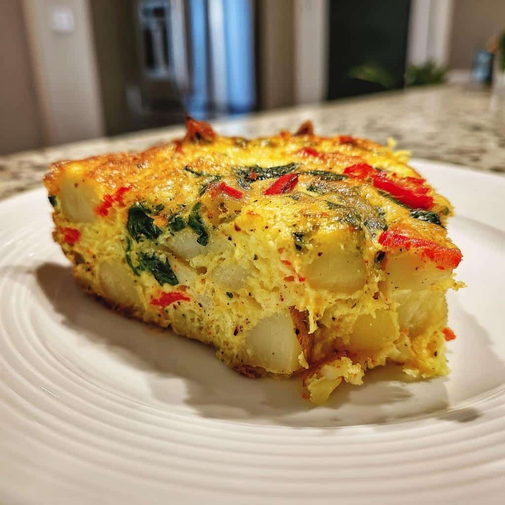 Fluffy 6-Ingredient Frittata with Potatoes Red Peppers Spinach 3 frittata with potatoes red peppers and spinach recipe - detail 1