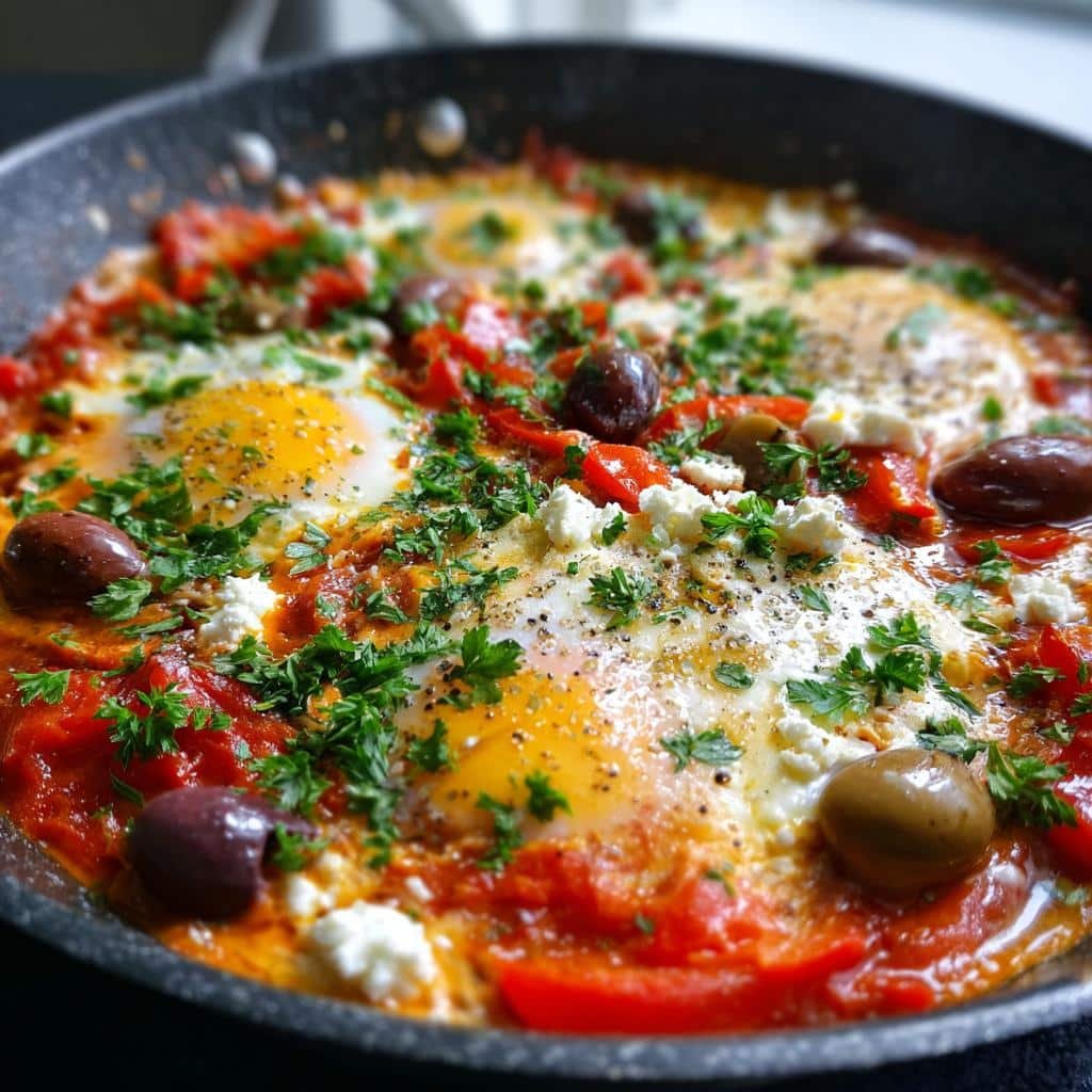 30-Minute Shakshuka with Feta Olives and Peppers - Irresistible! 3 shakshuka with feta olives and peppers is delicious - detail 1