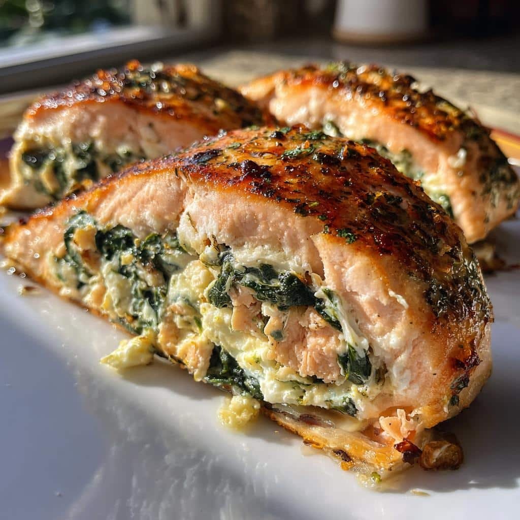 stuffed salmon with spinach feta is delicious - detail 1