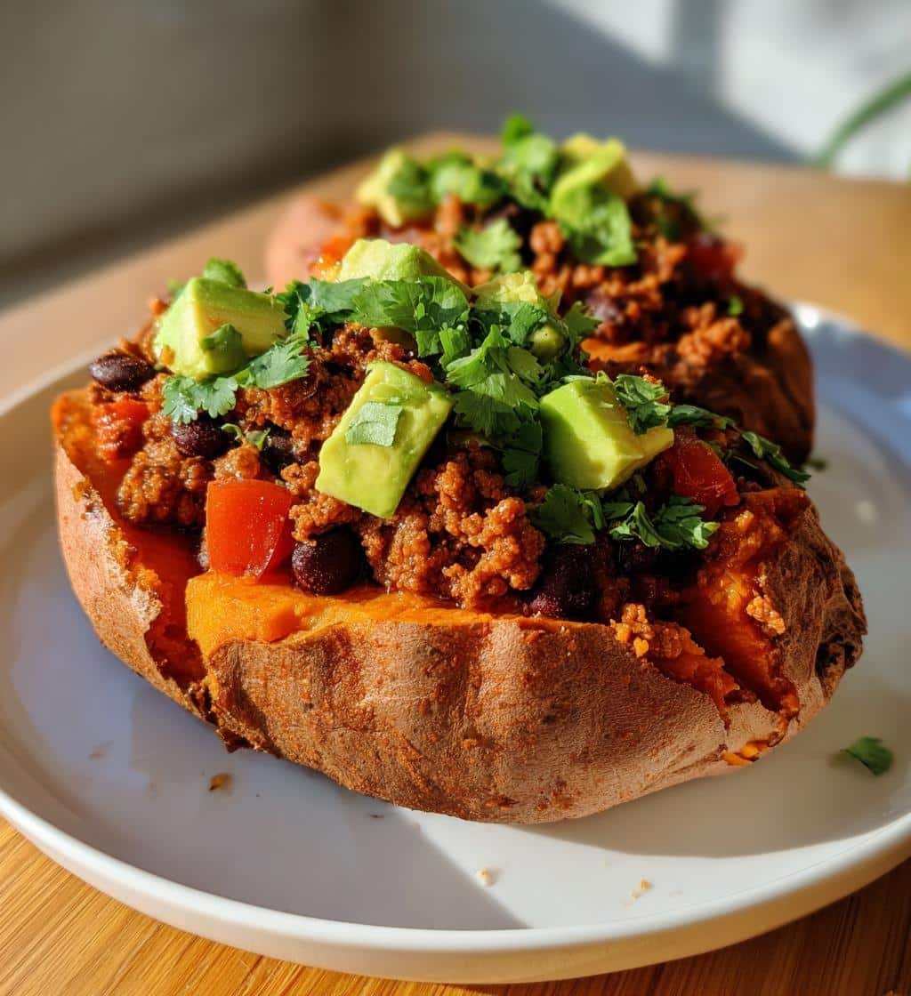 avocado turkey chili stuffed sweet potatoes - detail 1