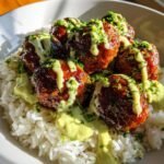 barbecue meatball bowls with avocado goddess sauce