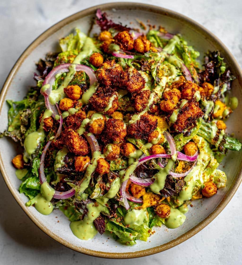 bold and flavorful divorce salad with spicy chickpeas and tangy avocado dressing - detail 1