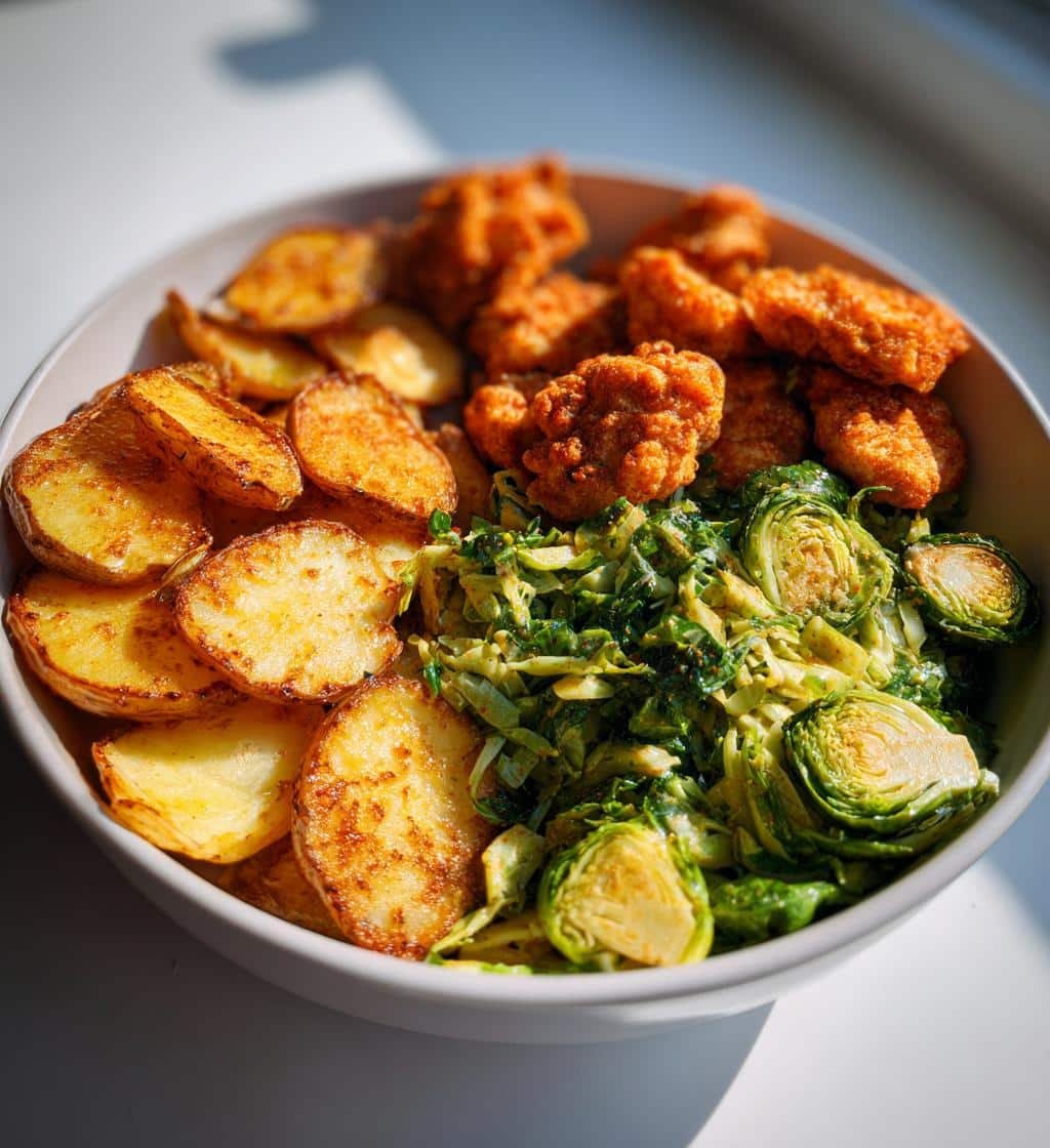 buffalo bites bowl with crispy potatoes shaved brussels - detail 1