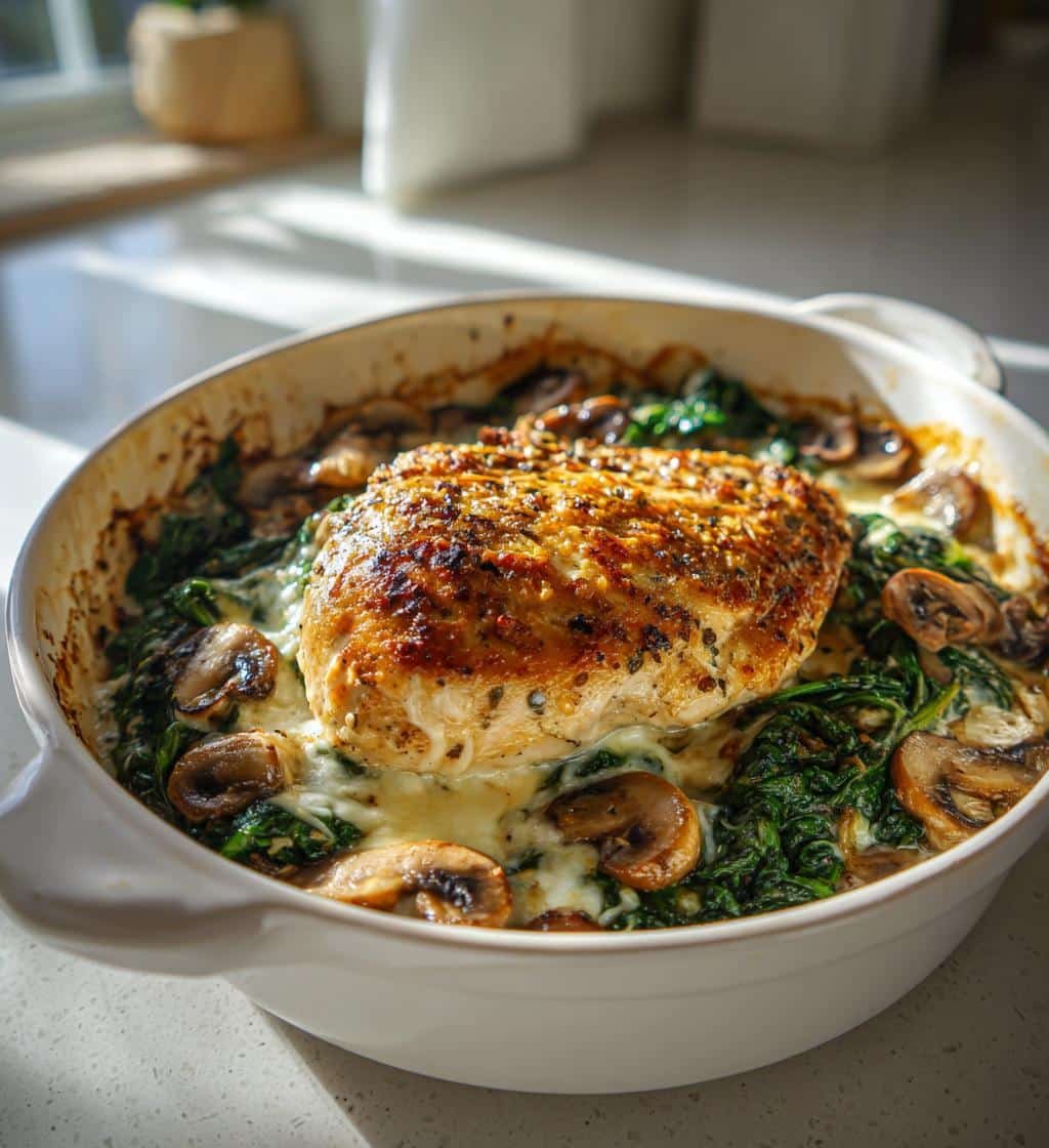 chicken spinach mushroom low carb oven dish - detail 1