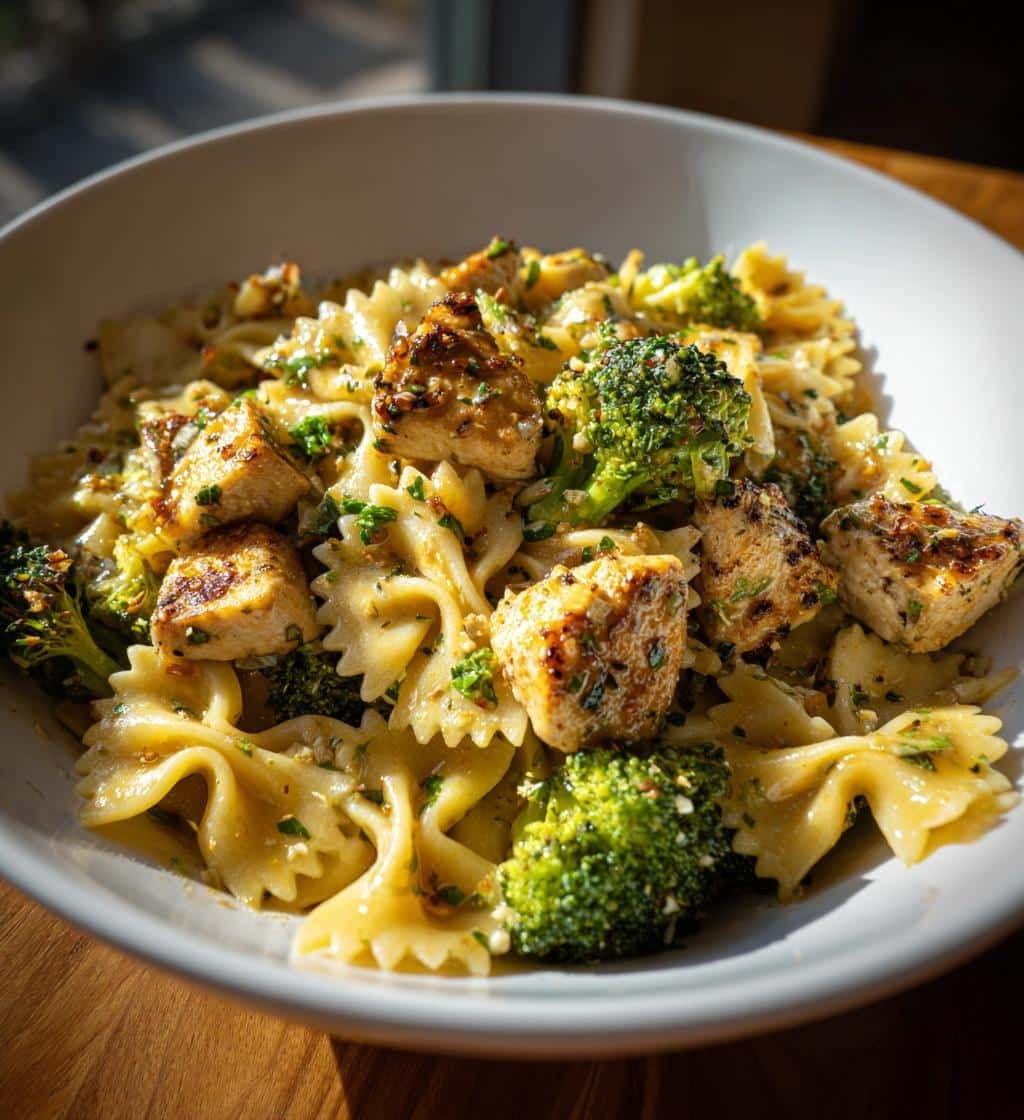 cowboy butter lemon bowtie chicken with broccoli - detail 1