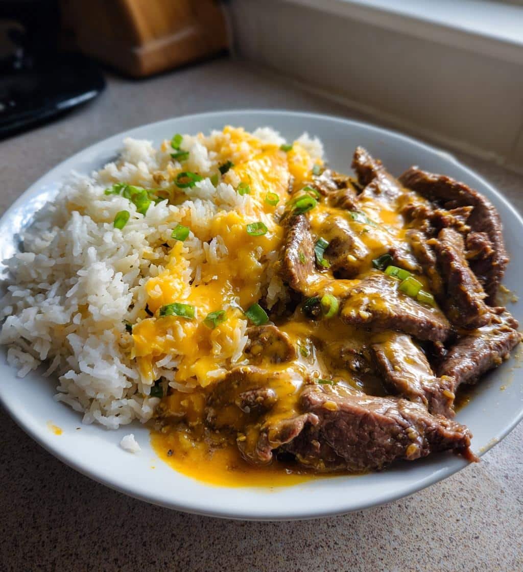 creamy garlic butter beef and cheddar rice delight - detail 1