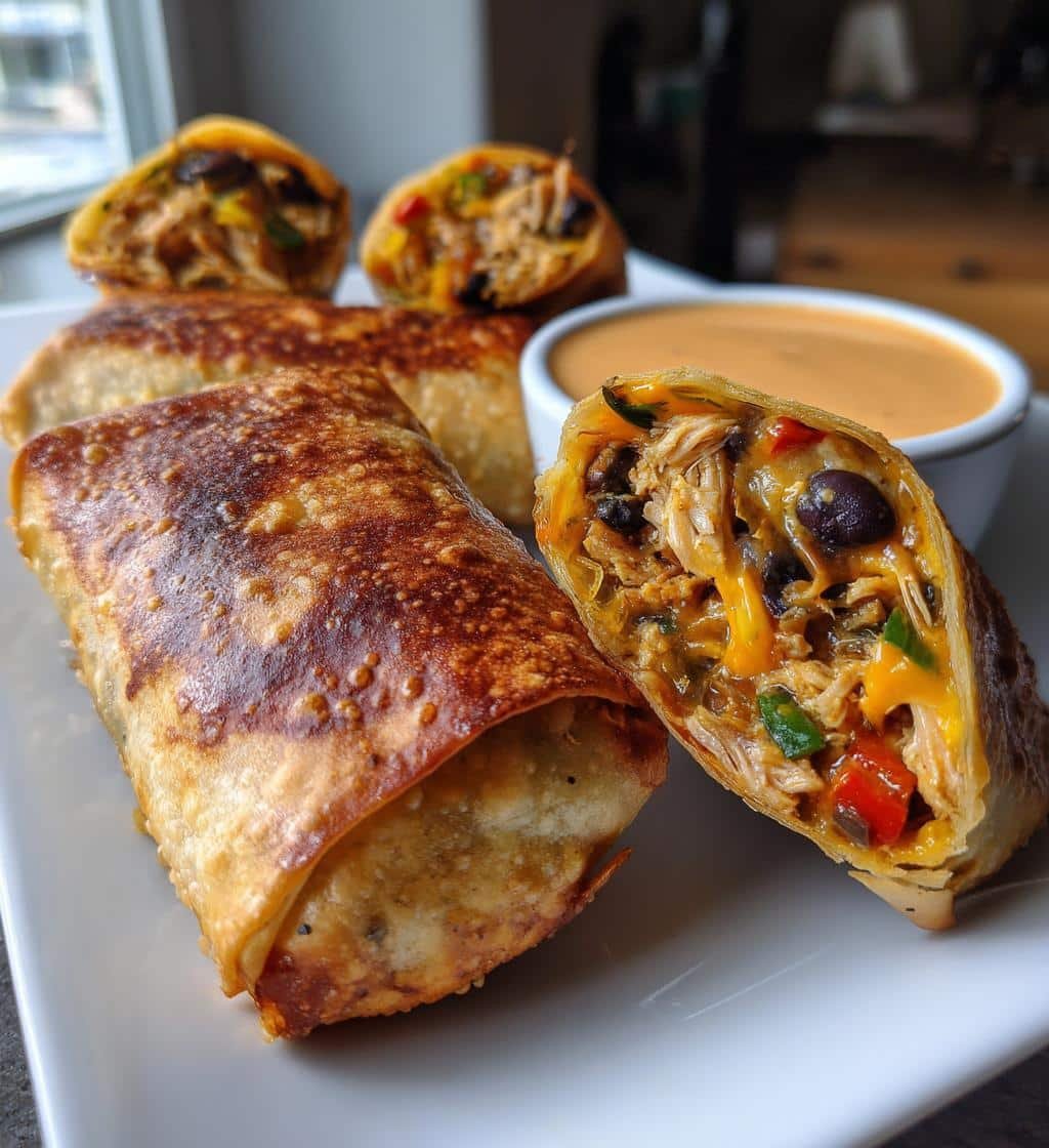 crispy baked southwest chicken eggrolls with spicy dipping sauce - detail 1