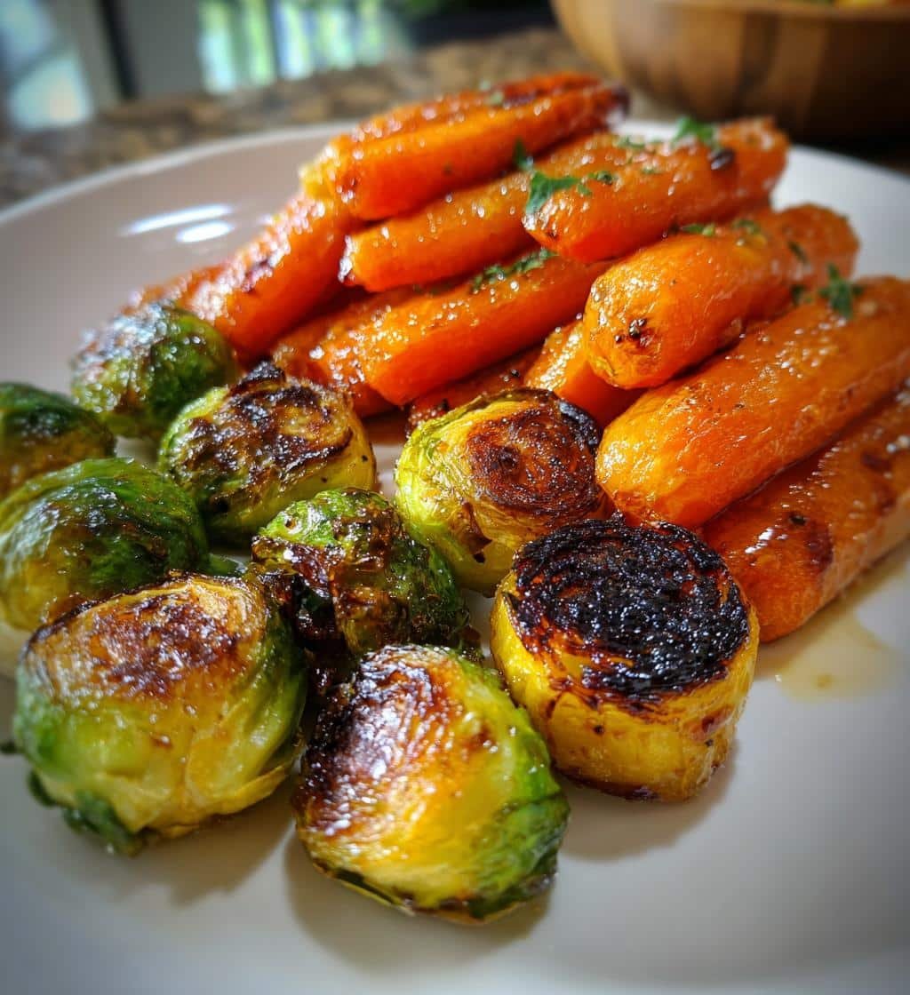 crispy maple glazed carrots and brussel sprouts - detail 1