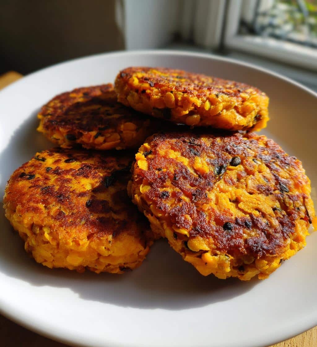 crispy sweet potato red lentil patties - detail 1