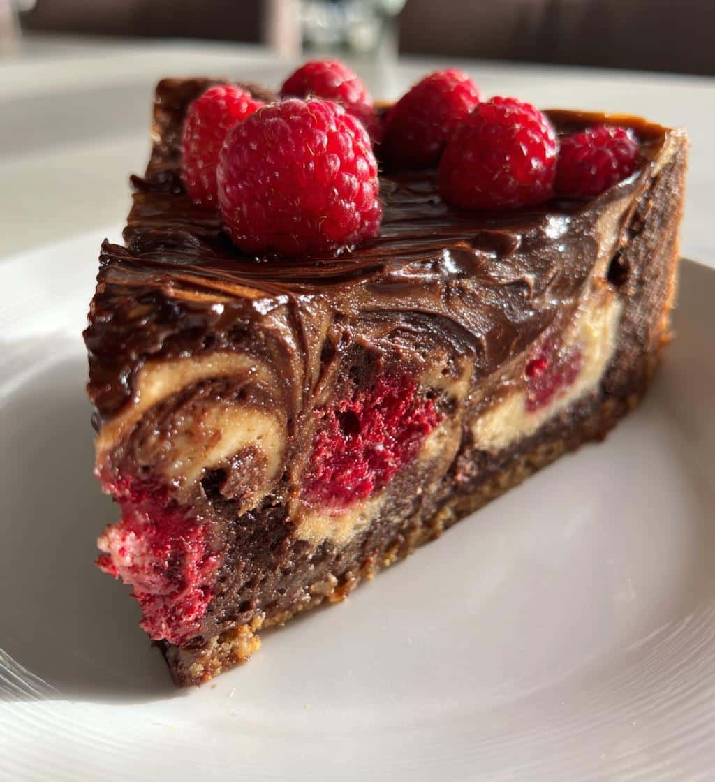 decadent dark chocolate raspberry cheesecake - detail 1