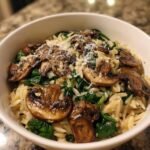 garlic butter orzo with mushrooms and spinach
