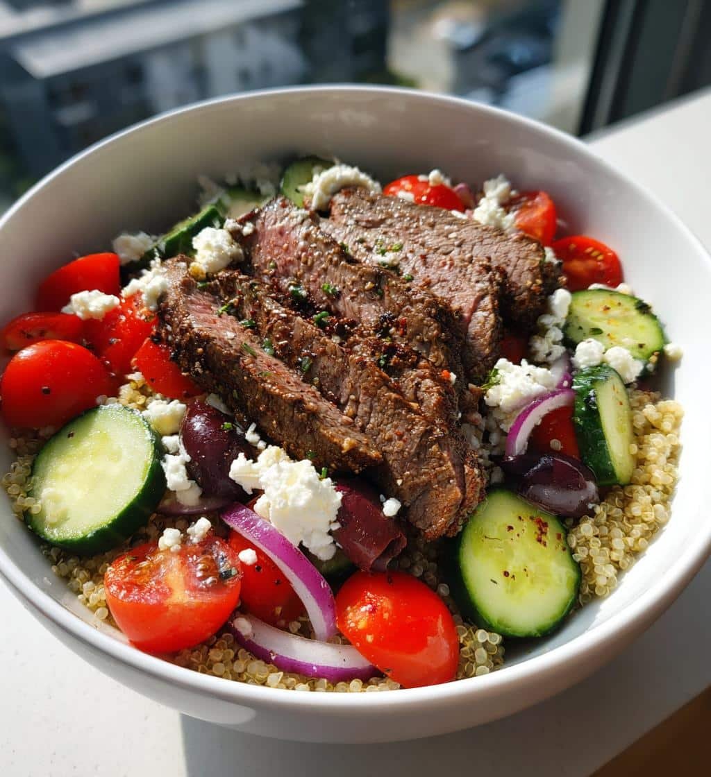 healthy mediterranean steak bowl - detail 1