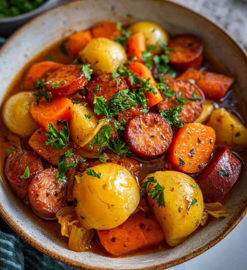 hollandse rookworst stoofpot met aardappelen - detail 1