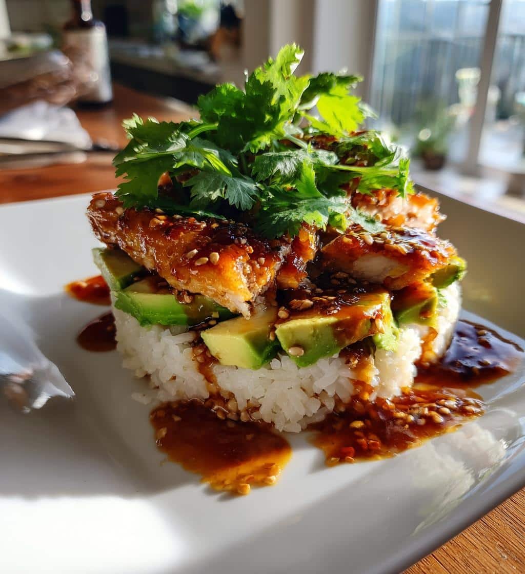 honey lime chicken avocado rice stack 2 - detail 1