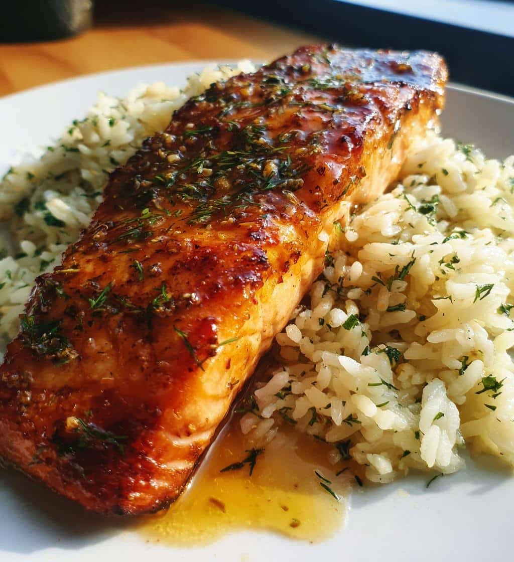 irresistible baked salmon with dill rice lemon honey glaze - detail 1