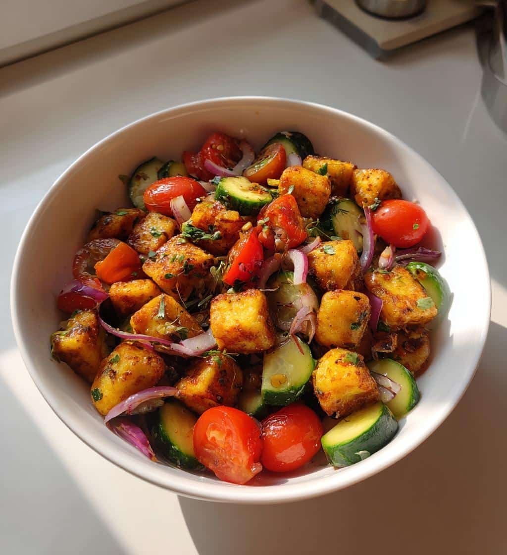 knuspriger gnocchi salat mit joghurt dressing - detail 1