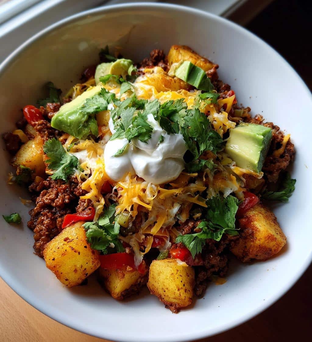 loaded potato taco bowls - detail 1