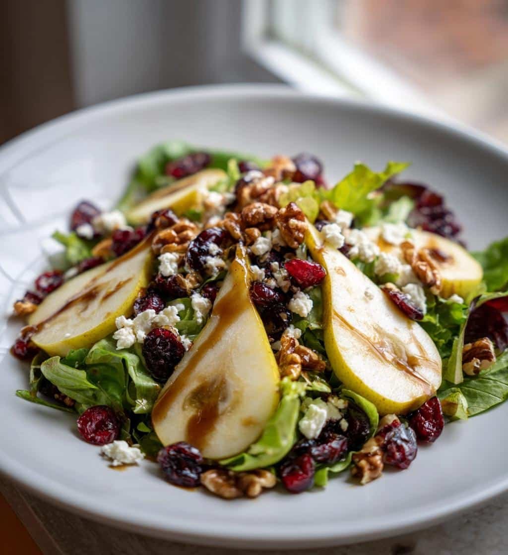 Irresistible Pear Walnut Salad with Cranberries & Goat Cheese in 20 Minutes 3 pear walnut salad with cranberries and goat cheese - detail 1