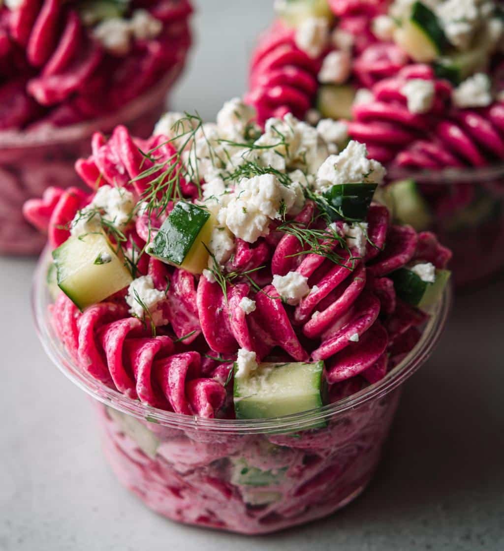 pink pasta salad cups - detail 1
