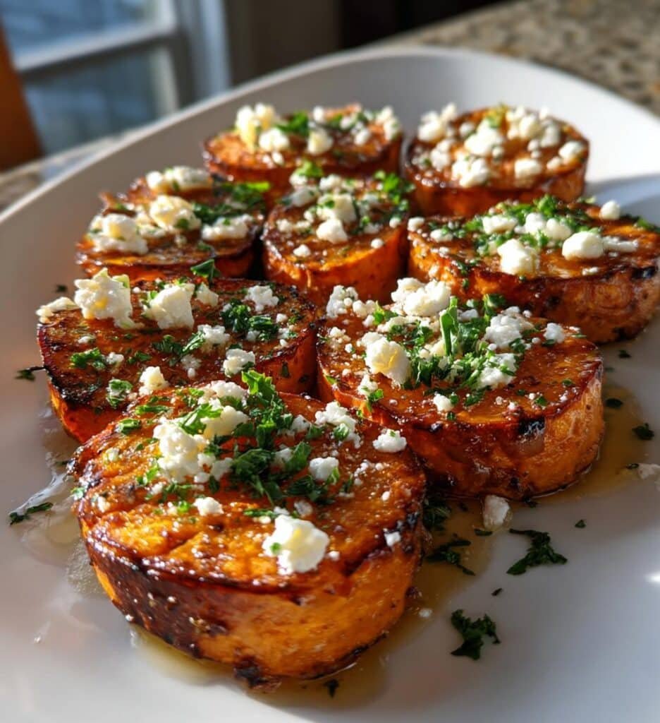 roasted sweet potato rounds with honey feta 2