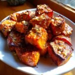 roasted sweet potatoes with garlic and parmesan