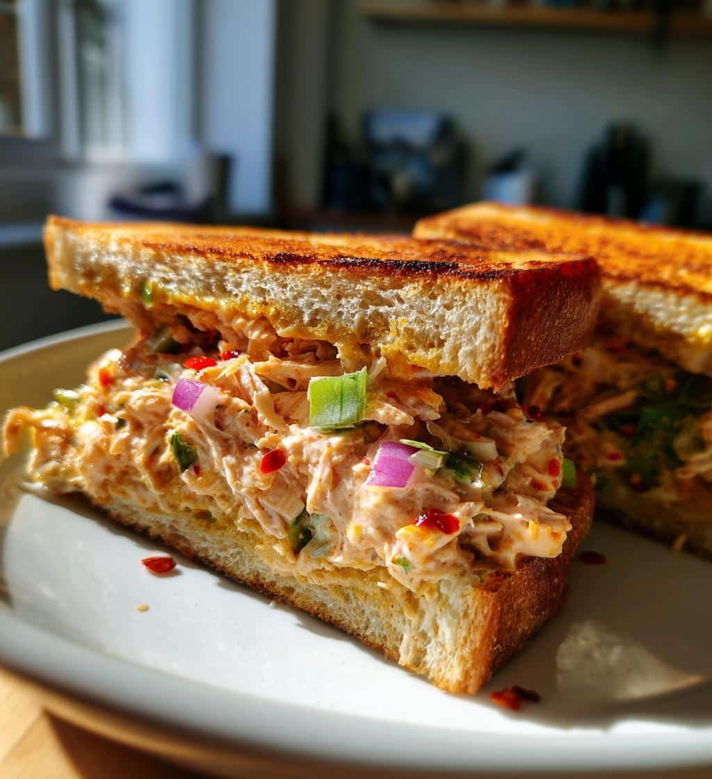 10-Minute Spicy Chicken Salad Sandwich That Will Blow Your Mind 3 savor the flavor chicken salad sandwich with chili crisp - detail 1