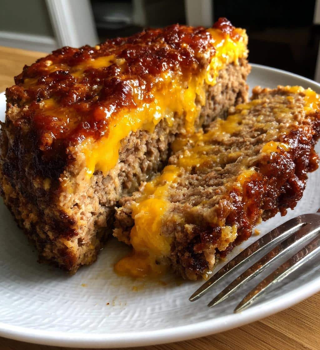 savory juicy baked cheeseburger meatloaf - detail 1