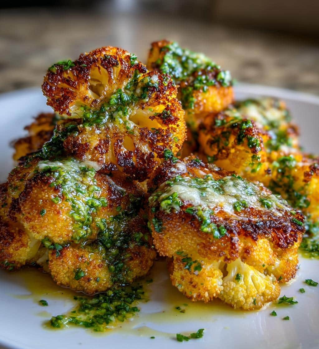 savory roasted cauliflower with parmesan and pesto - detail 1