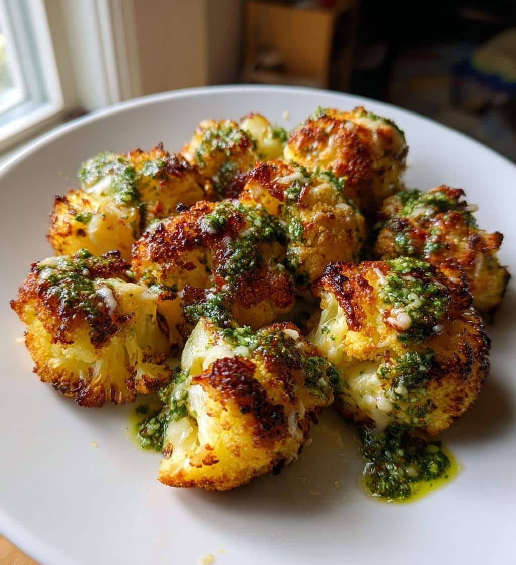 savory roasted cauliflower with parmesan and pesto - detail 1
