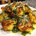 savory roasted cauliflower with parmesan and pesto