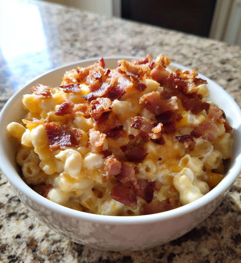 slow cooker cheddar corn with bacon - detail 1