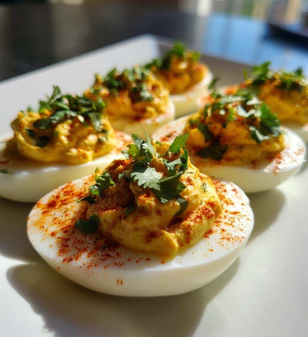 spicy chili garlic deviled eggs - detail 1