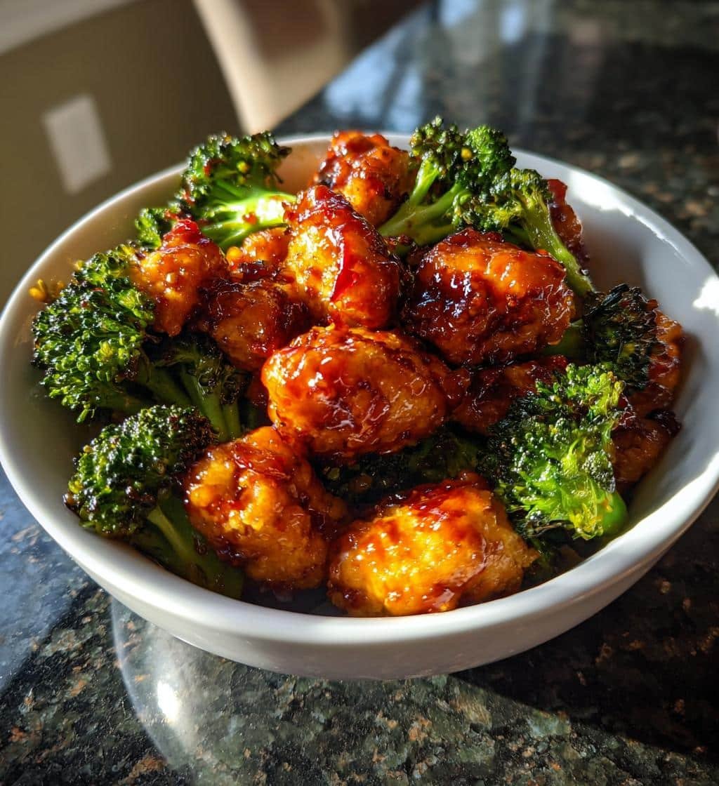 spicy sweet honey sriracha chicken broccoli bowls - detail 1